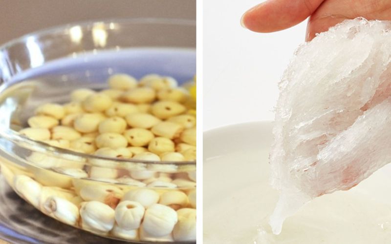 Ngâm hạt sen và tổ yến với nước 